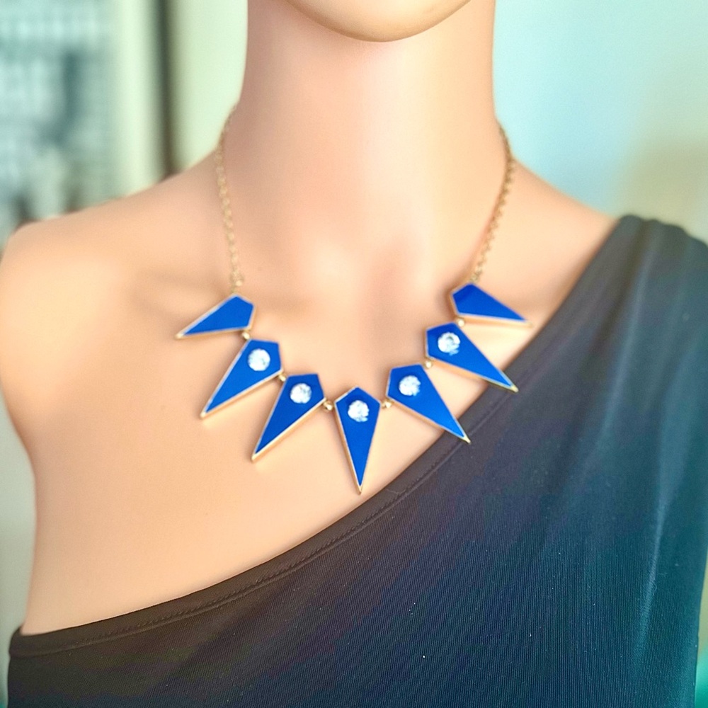 Vintage Blue Enamel & Rhinestone Necklace
